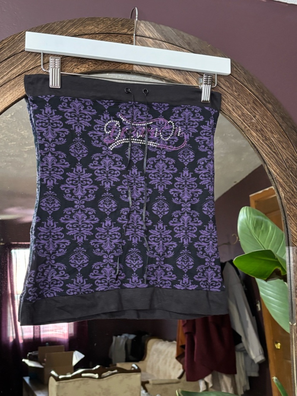 Purple Patterned Tube top with Embellished Script